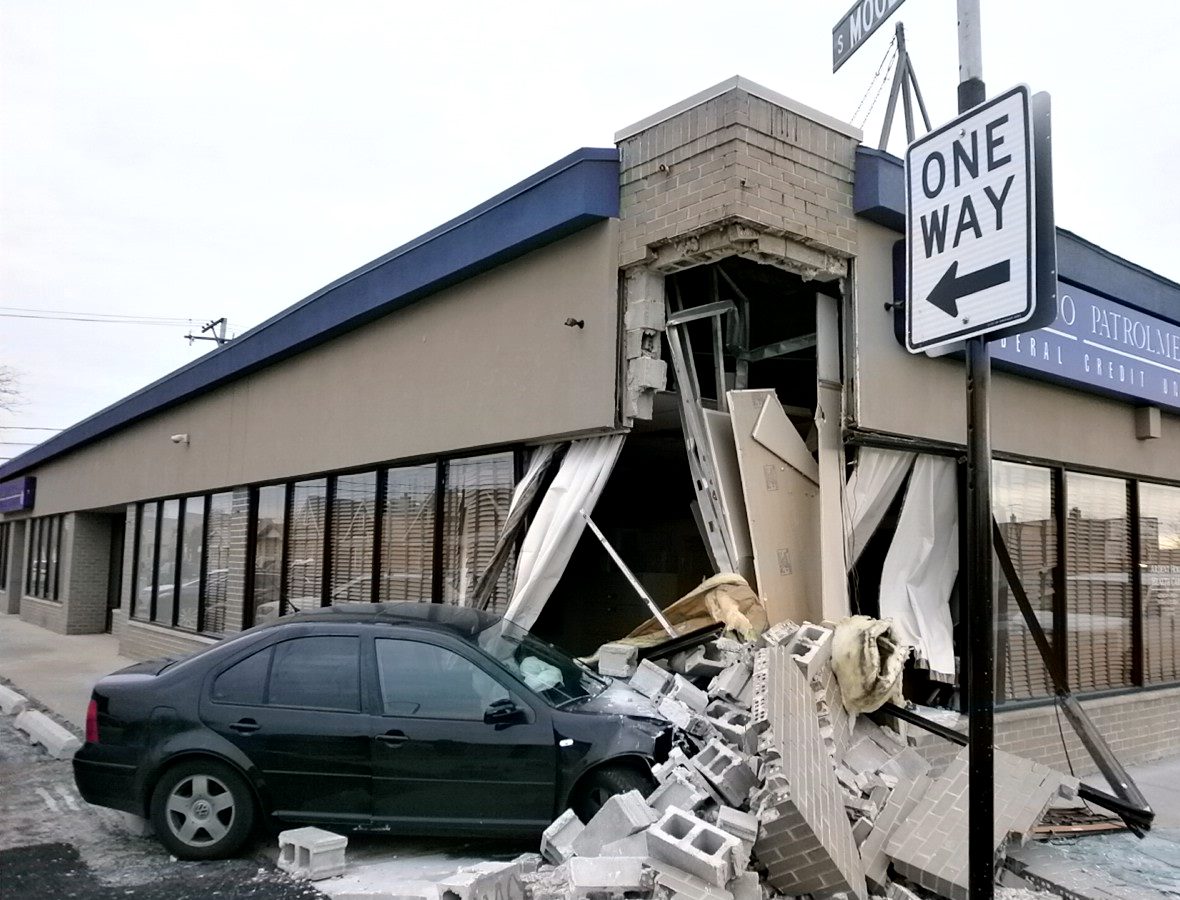 Structural wall breach caused by a vehicular impact